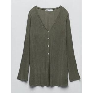 Zara Olive Green Ribbed Cardigan